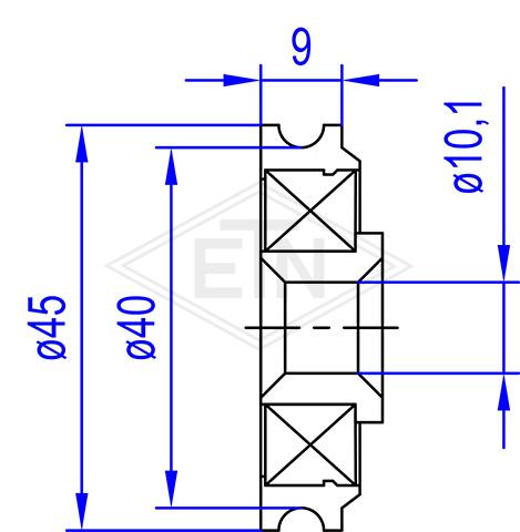 Seilrolle PA6G ø45/40/10 x 11/9 mm 1 x Lager 6003 N 2RS, Achse zentrisch