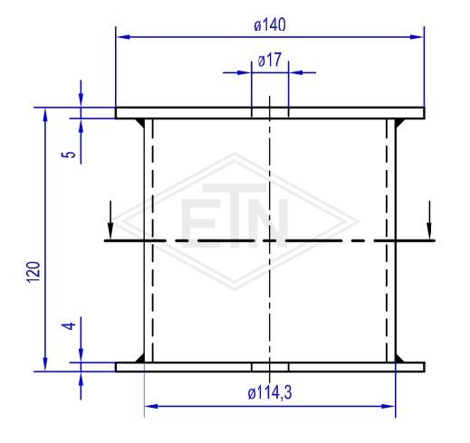 Buffer distance piece ø 140 x 120 mm, double-sided holes ø 17 mm, material steel, primed surface, incl. mounting material