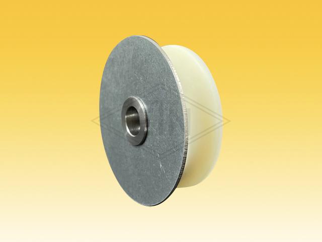 Door roller PA6G ø 57/50/M10 x 17 mm, 1 x ball bearing 6202 ZZ, incl. axle M10 inner thread, retaining plate ø 64 mm and mounting material