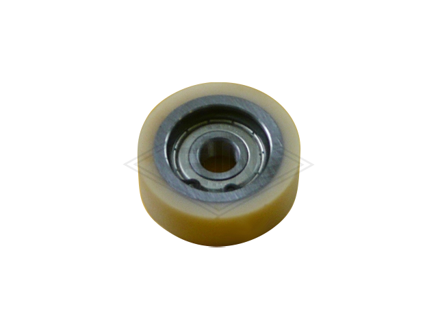 Roller VSL ø 50/12 x 18 mm VU 93° / steel core, 1 x ball bearing 6201 ZZ, covering overwinded, snap-ring