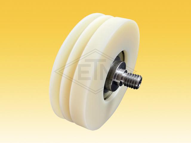 Rope roller PA6G ø 78/70/M10 x 22 mm, 1 x ball bearing 6303 ZZ, centric axle M10 outer thread