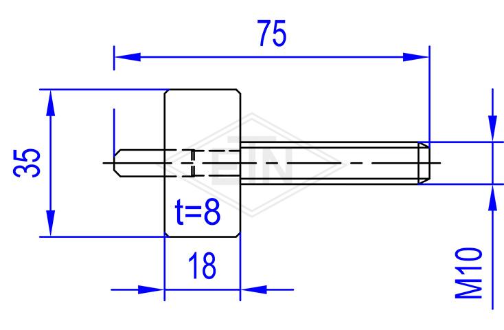 Guía para puertas 35 x 8 x 18 mm, incl. pernos M10 x 75 mm