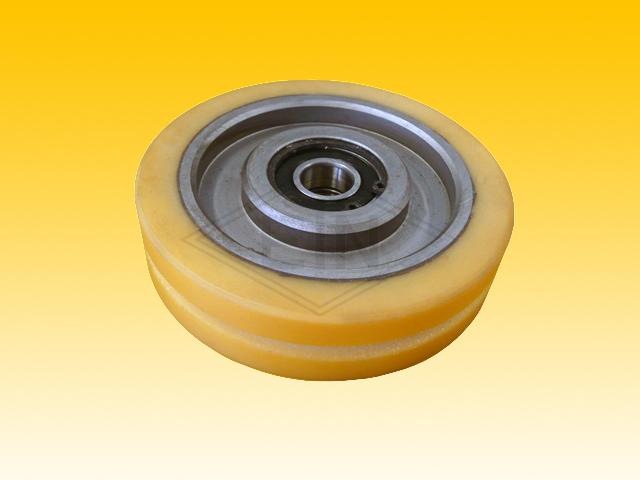 Roller VSL ø 125/17 x 30 mm, VU 93° / aluminium core, 2 x ball bearing 6203 2RS, clamping length 24 mm, snap-ring, cylindrical covering with groove, width of the groove 7 mm
(replaces item-no. 450...
