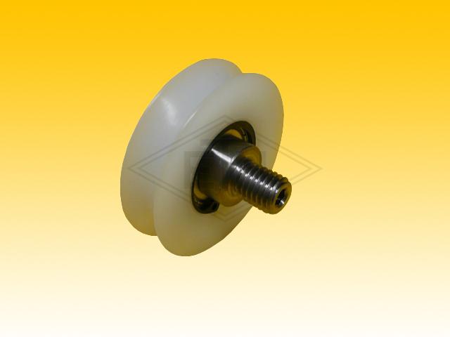 Door roller PA6 ø 50/42/M10 x 12 mm, 1 x ball bearing 6000 ZZ C2, axis centric M10 external thread