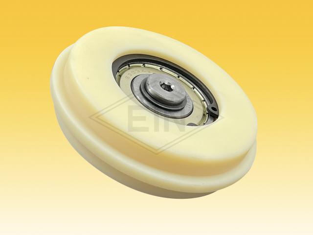 Deflection pulley for chain PA6G ø 88/80/M10 x 22 mm, 1 x ball bearing 6303 ZZ, centric axle M10 outer thread