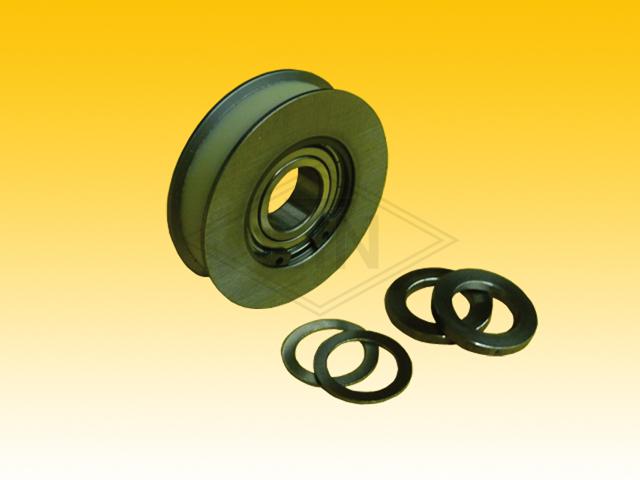 Door roller VSL ø 70/63,5/20 x 17,5 mm, steel-core, VU® 96°, 1 x ball bearing 6004 ZZ SKF, snap-ring, adjusting washers