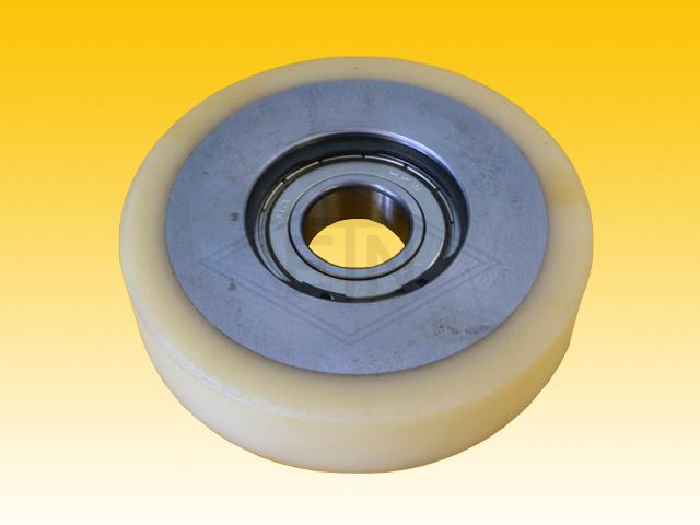 Roller VSL ø 110/25 x 25 mm VU 93° / steel core, 1 x ball bearing 6205 ZZ, covering cylindrical overwinded, snap-ring