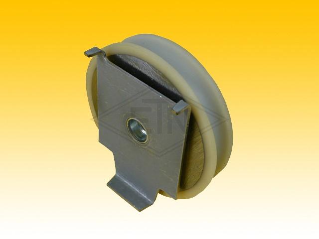 Door roller VSL ø 59,6/52/M8 x 13 mm VU96° Shore A / steel core, 1 x ball bearing 6002 ZZ, axis centric, M8 internal thread, incl. retaining bracket with double-sided chamfer