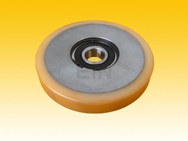 Roller VSL ø 120/25 x 20 mm VU 93° / steel-core, 1 x ball bearing 6205 2RS, covering cylindrical overwinded, snap-ring