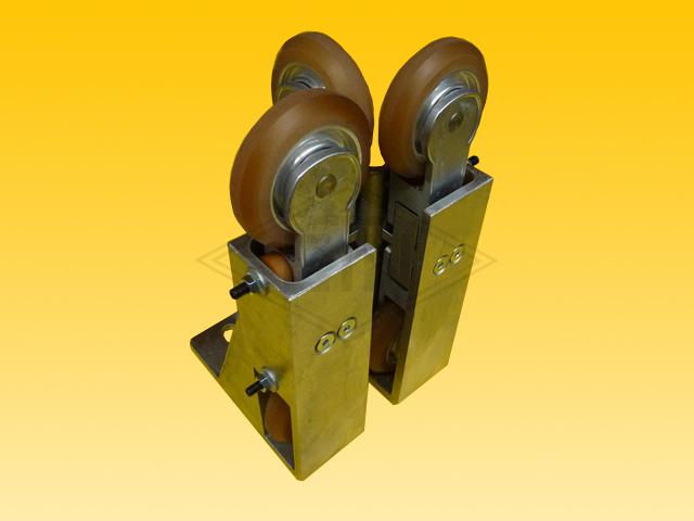 Tandem roller guide TRF 100, housing aluminium, 6 x rollers ø 100/20 x 25 mm, ball bearings SKF/FAG, coverings VU 80°, rollers damped and individual adjustable, dampers VU 93°