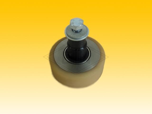 Roller VSL ø 98/M12 x 40 mm VU 93° / steel core, 2 x ball bearings 6204 2RS, covering cylindrical overwinded, axle M12 inner thread, incl. disc, toothed washer and hexagon screw M12 x 25 mm