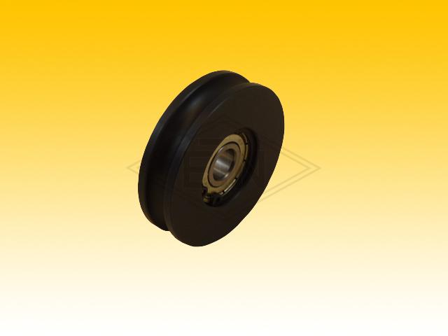 Door roller PA6G black ø 65/55/12 x 16 mm, round nut, 1 x ball bearing 6201 ZZ, snap-ring, for higher loads (medium heavy doors)