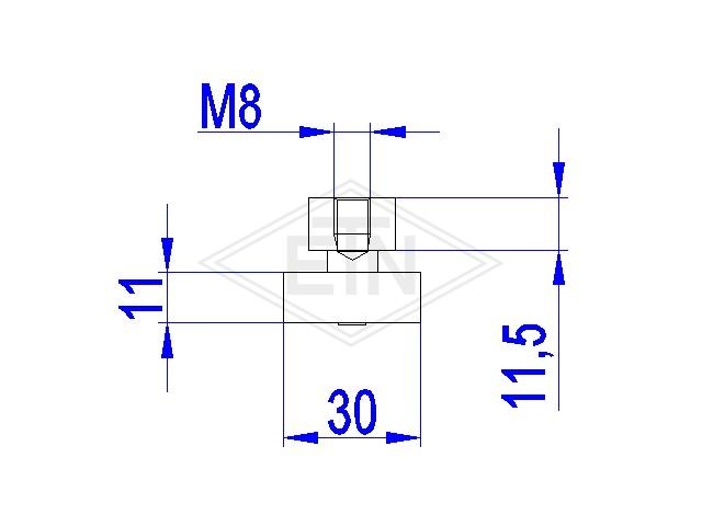 Door guide 30 x 15 x 11 mm ETN-HM-1000, for groove width 16 mm, eccentric axle SW19, total height 28 mm, screw M8 and lock washer