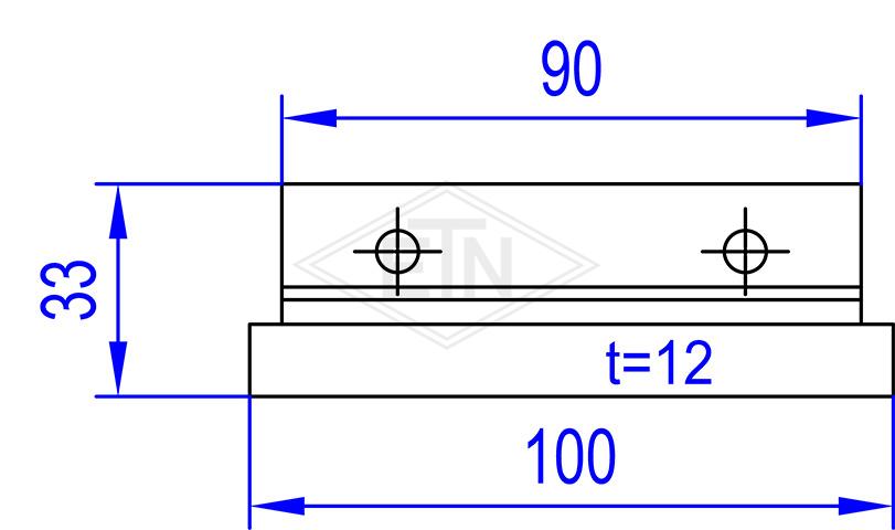 Door guide 100 x 12 x 33/11,2 mm, inner part steel galvanized, slider ETN-HM-1000, 2 x counter bores ø 6,5 mm