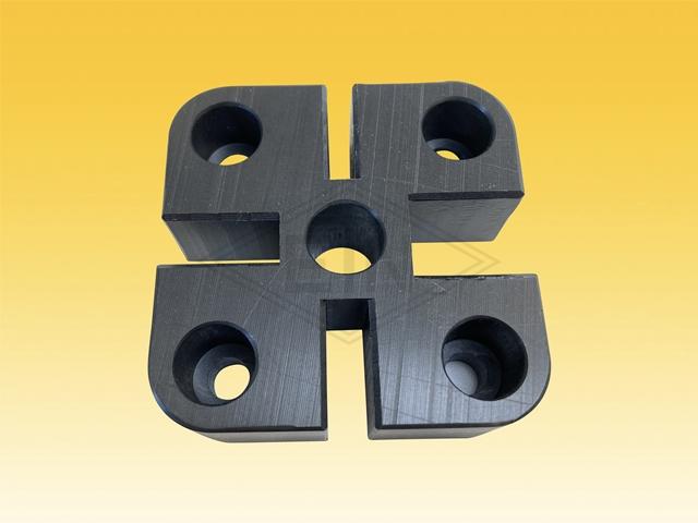 Guide shoe PE 75 x 75 x 25 mm, ETN-HM 1000, for rail 5, 8 , 9 and 16 mm, 4 holes ø 15/8 mm,
1 hole ø 15,5 mm in the middle, incl. cylinder head screws M8 DIN-EN-ISO 4762