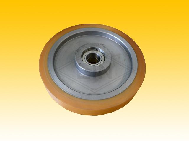 Roller VSL ø 202/25 x 43/35/31 mm VU 93° / steel-core, 2 x ball bearing 6205 ZZ, snap-ring, covering cylindrical overwinded