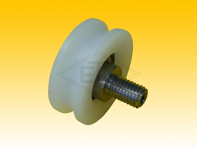 Door roller PA6 ø 44/38/M10 x 15,5 mm, 1 x ball bearing 629 ZZ, axis eccentric M10 external thread