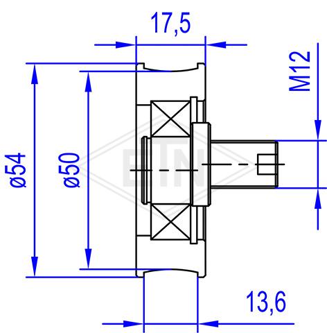 Door roller PA6G ø 54/50/M12 x 17,5/13,6 mm, 1 x ball bearing 6003 ZZ, axle excentric M12