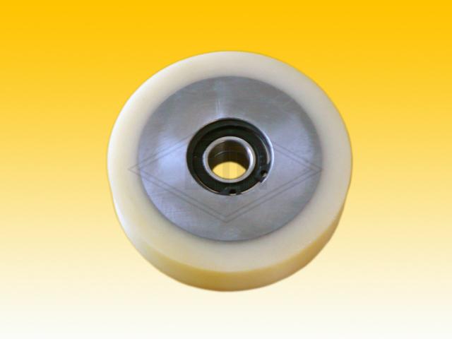 Roller VSL ø 100/17 x 25 mm VU 95° / steel-core, covering cyclindrical overwinded, 2 x ball bearing 6003 2RS, snap-ring