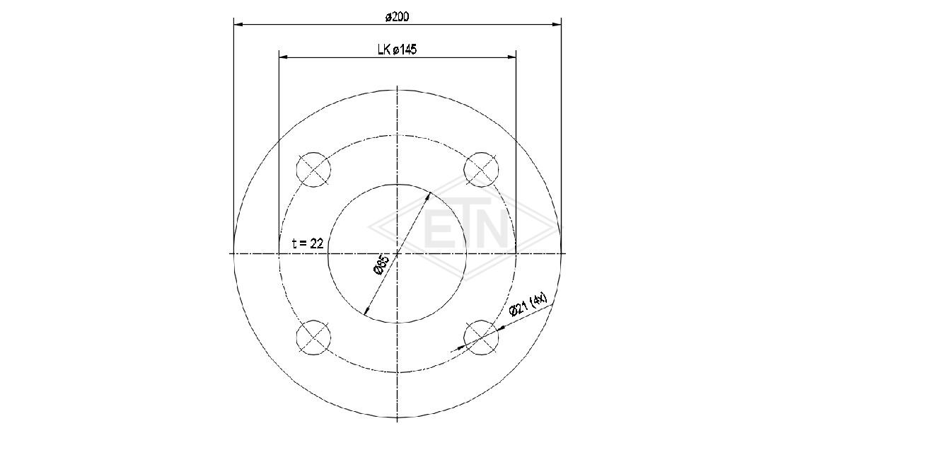 Clutch disc ø 200/85 x 22 mm VU 80°, 4 x drills ø 21 mm, pitch circle diameter ø 145 mm