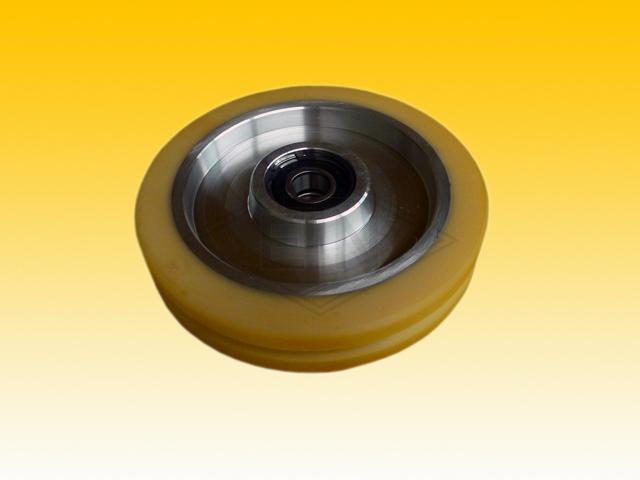 Roller VAL ø 180/20 x 40/35 mm VU 93° / aluminum-core, 2 x ball bearings 6204 2RS, distance-ring snap-ring, cylindrical covering with groove,  width of the groove 6 mm
(replaces item-no. 450 195-N)