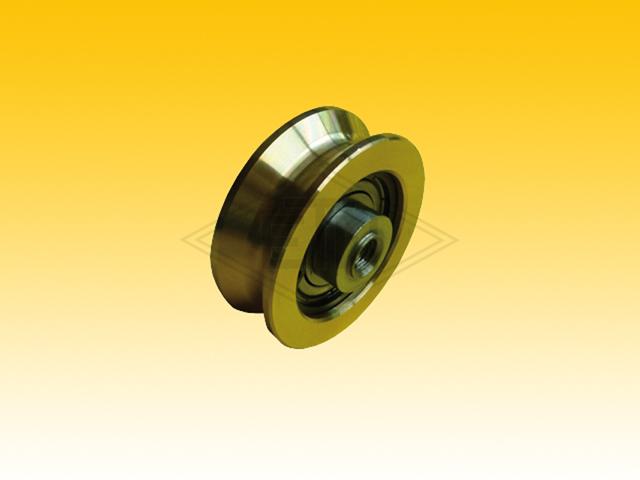 Door roller brass ø 46/38/M8 x 16 mm, round groove R4 mm, ball bearing 6002 ZZ SKF, exle centric M8 inner thread