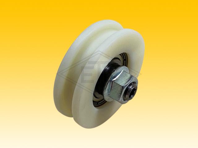 Door roller PA6G ø 55,5/48/M10 x 16/8,4 mm, square groove 8,4 mm, 1 x ball bearing 6003 ZZ, bush mounted in ball bearing, axle M10 outher thread