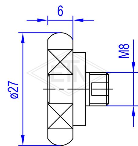 Counter roller PA6 ø 27 x 6 mm, M8 external thread, 1 x ball bearing 607 2RS