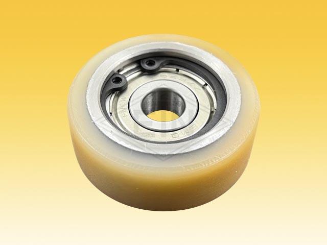 Roller VSL ø 40/9 x 15 mm, VU 93° / steel-core, covering cyclindrical overwinded, 1 x ball bearing 629 ZZ, snap-ring
