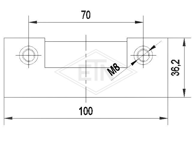 Door guide 100 x 36,2 x 7,6 mm, inner part, steel galvanized, slider ETN-HM-1000, 2 x tapped holes M8