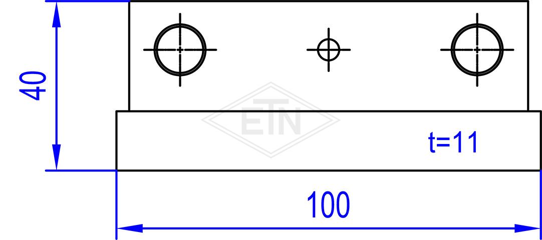 Door guide 100 x 40 x 11 mm, inner part steel galvanized, slider ETN-HM-1000, 
2 x fine thread M12 x 1, 1 drills ø 5 mm