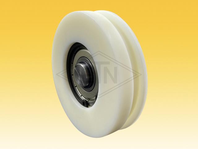 Door roller PA6G ø 88/80/M10 x 22 mm, rectangular groove, 1 ball bearing 6303 ZZ, snap-ring, centric axle M10 outer thread