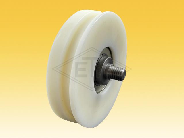 Door roller PA6G ø 88/80/M10 x 22 mm, rectangular groove, 1 ball bearing 6303 ZZ, snap-ring, centric axle M10 outer thread