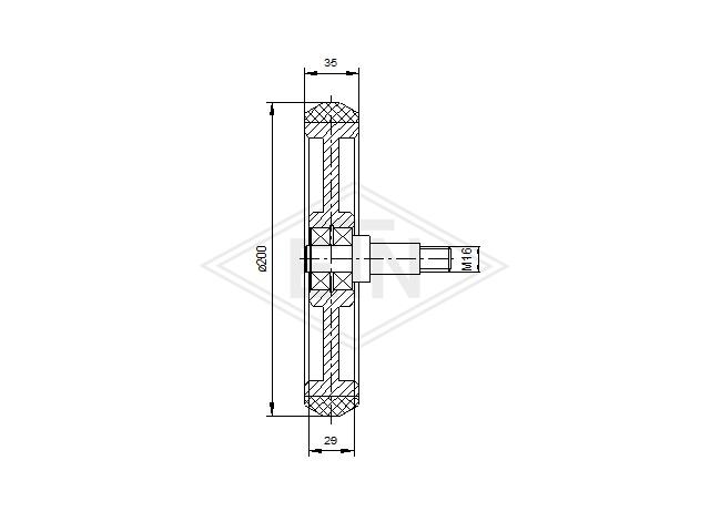 Roller VSL ø 200/M16 x 35/11 mm VU 80° / steel-core, 2 x ball bearings 6203 2RS, covering conical, axis ø 17/30/M16 x 93 mm