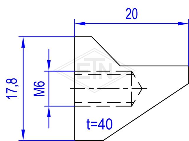Roller stop for door support, ETN-HM-1000, 40 x 20 x 17,5 mm, 2 x inner thread M6