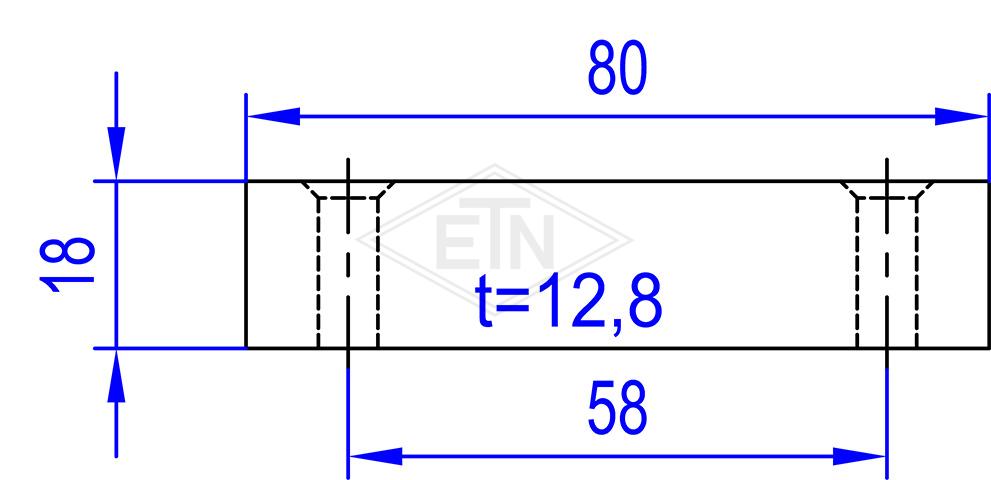 Door guide 80 x 18 x 12,8 mm, 2 x holes ø 6,4 mm, ETN-HM-1000