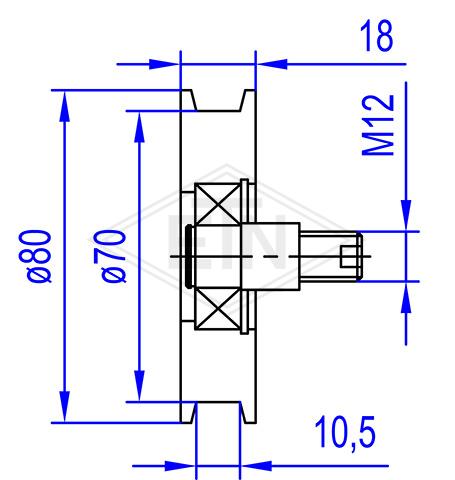 Door roller PAG6 ø 80/70/M12 x 18 mm, 1 ball bearing 6202 ZZ, axis centric M12 external thread