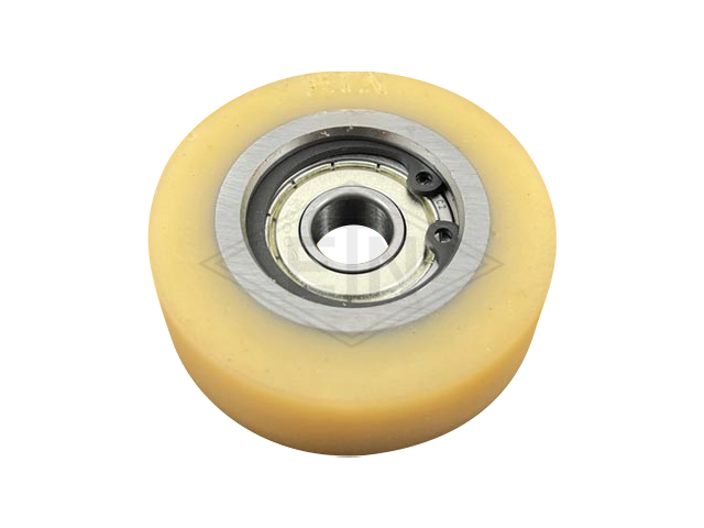 Roller VSL ø 50/10 x 15 mm VU 93° / steel core, 1 x ball bearing 6000 ZZ C2, covering overwinded, snap-ring