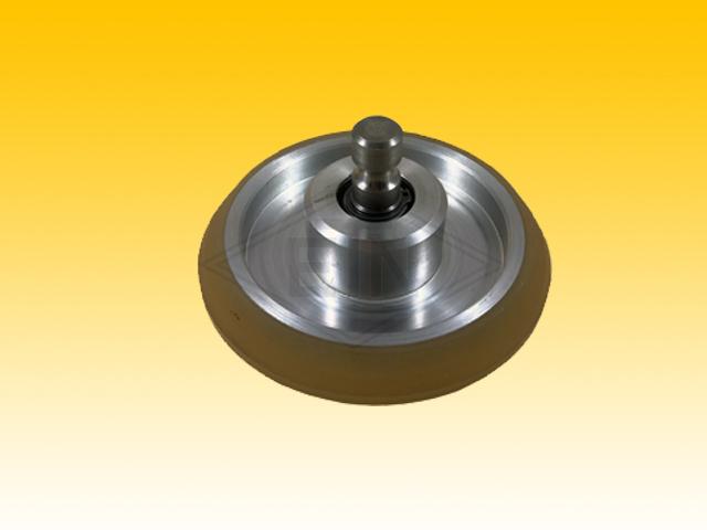 Roller VAL ø 125/17 x 28/5 mm, core aluminium, covering Vulkollan® 80° Shore A, conical 28/5 mm, 2 x ball bearings 6003 2RS, snap ring, with axle ø 24 x 74 mm