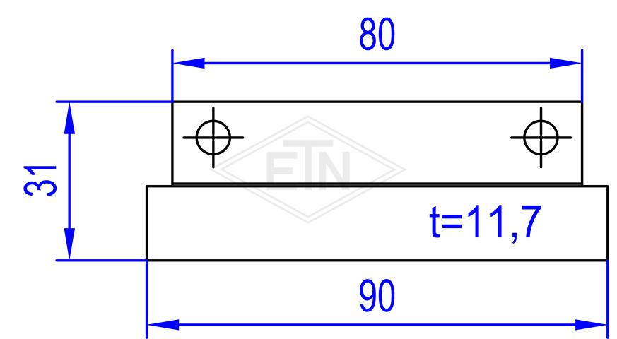 Door guide angled 90 x 11,7/20 x 31/14,5 mm, inner part steel galvanized, slider ETN-HM-1000, 2 x counter bores ø 6,5 mm
