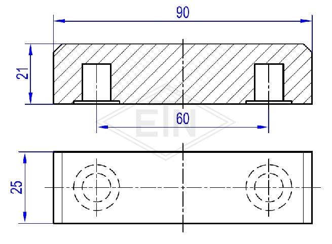 Guía de referencia 90 x 25 x 21 mm ETN-HM1000, 2 x Perforaciones ø16/10 mm