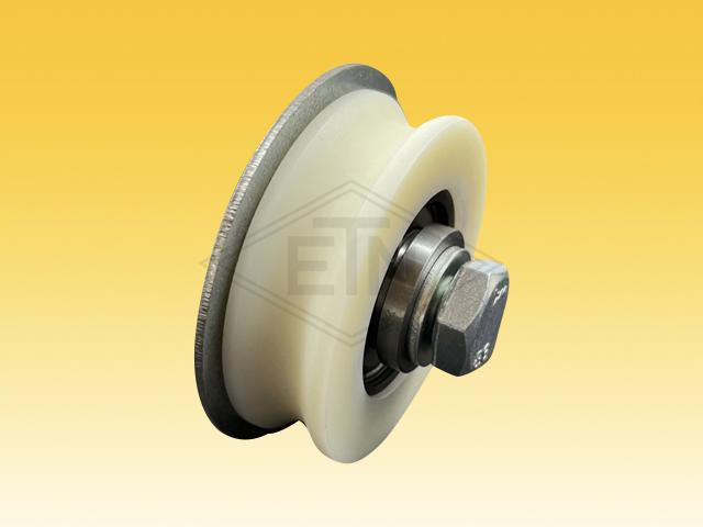 Door roller PA6G ø 57/50/M10 x 17 mm, 1 x ball bearing 6202 ZZ, incl. axle M10 inner thread, retaining plate ø 64 mm and mounting material