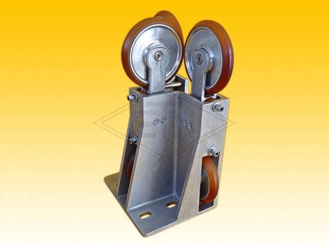 Tandem de Guía de rodillos TRF, Rodillos VSL 150 x 25 mm, Recubrimiento VU 80° amortiguado/vapor., Soporte de acero