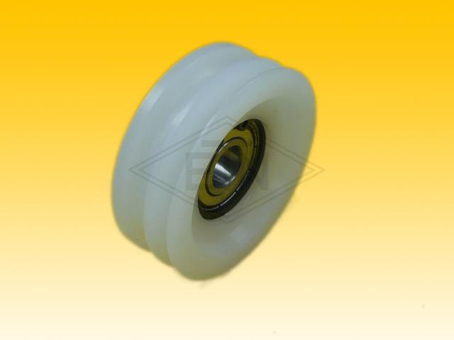Door roller PA6G ø 65/55/12 x 21 mm, with round groove, 1 x ball bearing 6201 ZZ, snap-ring